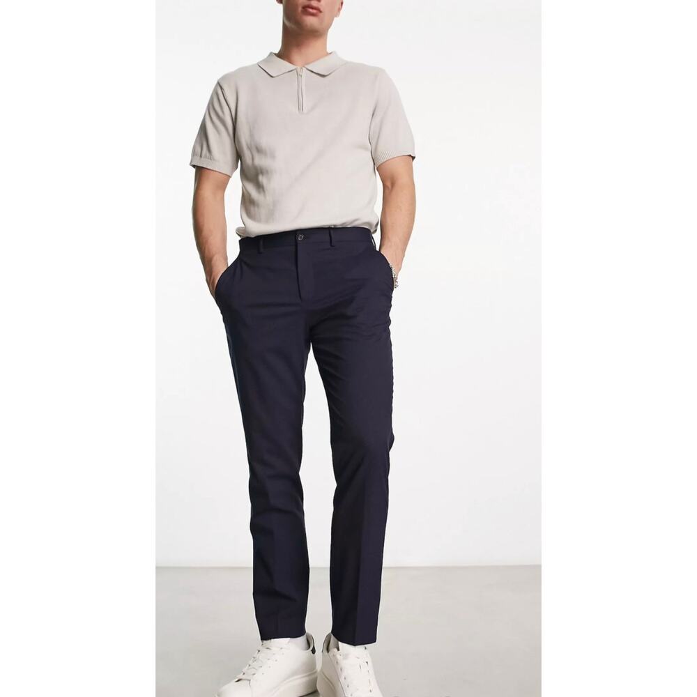 Selected Homme Slim Fit Smart Pants in Navy Men's Casual Office Sz 30x32